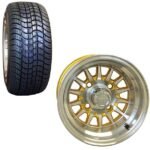 10 INCH GOLF CART WHEEL AND STREET TIRE COMBO GOLD For Sale now at theebikesstore.com