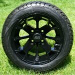 12″ BLACKJACK GLOSS BLACK ALUMINUM WHEELS LOW PROFILE DOT TIRES COMBO For Sale now at theebikesstore.com