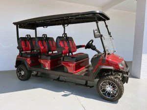 BURGUNDY EVOLUTION MAVERICK 6 SEATER GOLF CART FOR SALE
